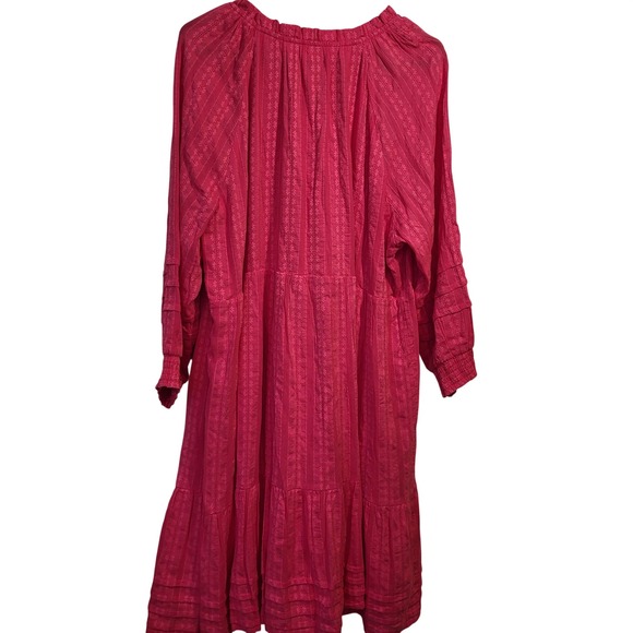 J Jill Hot Pink Textured Button Front Tiered Midi Dress 2X - Picture 7 of 7